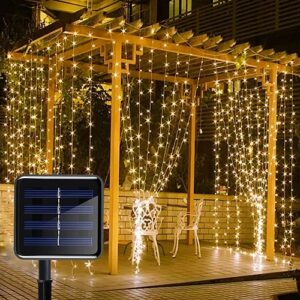 2 Luces Cortina Led 5 Metros Largo Con Panel Solar Con Control Navide&ntilde;o Jardin