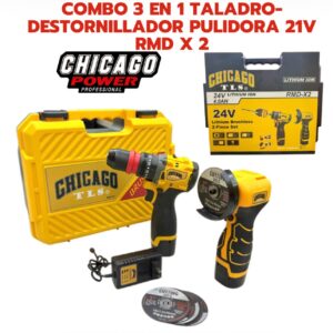 Combo 3 En 1 Taladro Destornillador Pulidora 21V Rmd X2 Chicago Tools